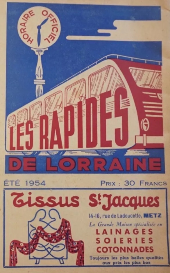 cover of the 1954 Rapides de Lorraine timetable