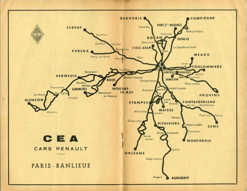 Map of Renault routes Paris are 1955