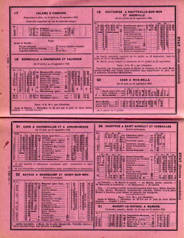 SATOS 1929 timetable page