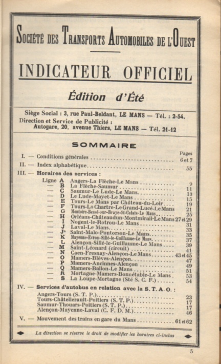 List of routes 1935 STAO timetable
