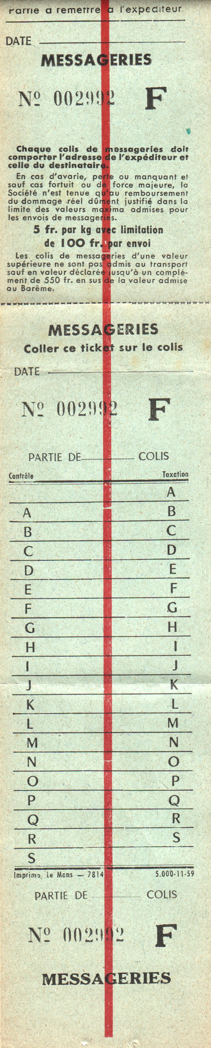 billet messageries (parcels)