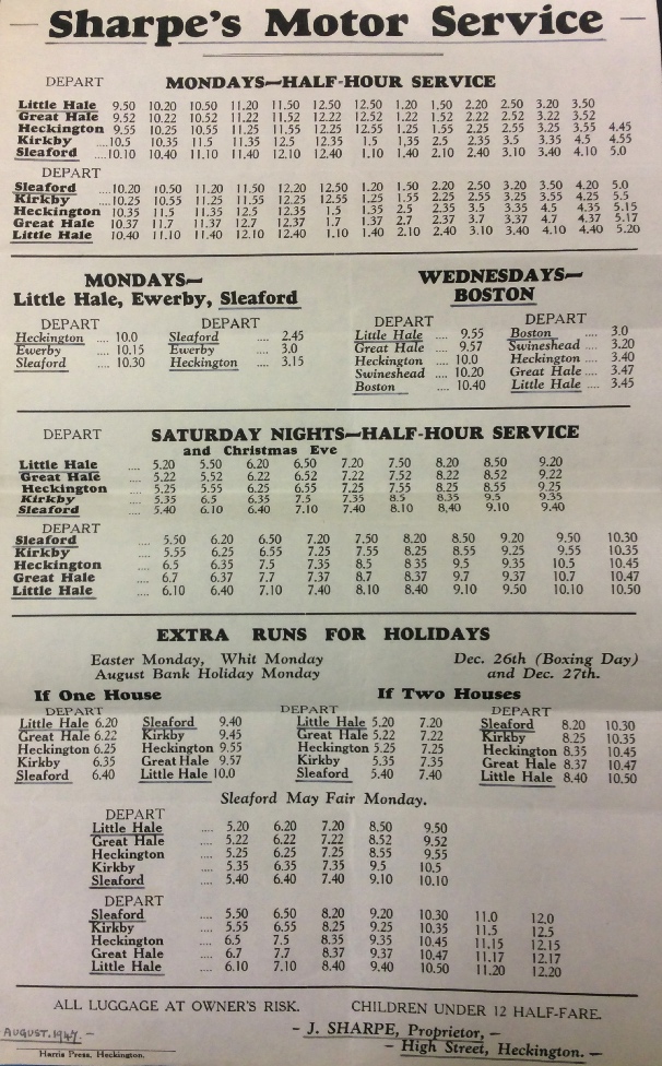 earlier timetable from Sharpe of Heckington pre-1947