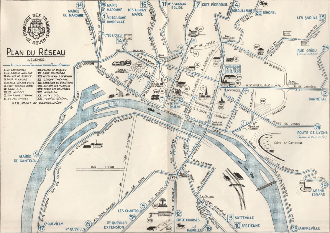 plan of trolleybus lines in Rouen