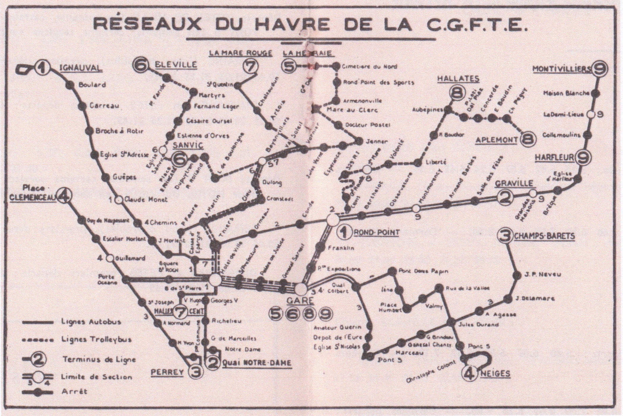 Plan of Le Havre routes
