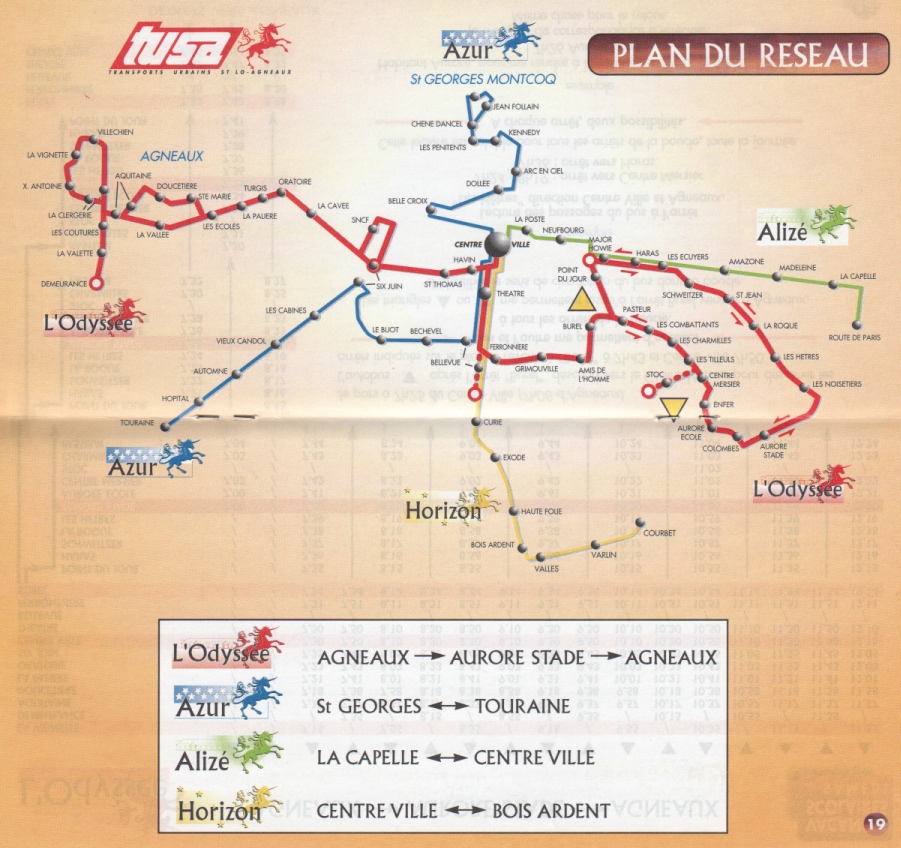plan of TUSA routes 1999 - plan des lignes TUSA 1999