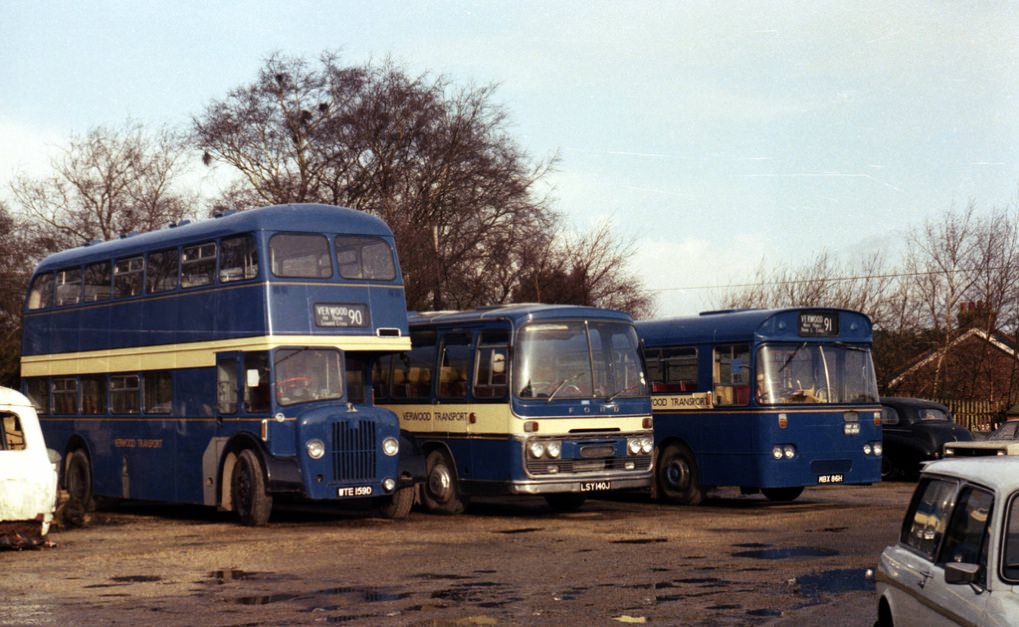a line up of Verwood Transport vehicles in January 1983