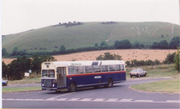Bristol RE No 30 under the Cerne Abbas giant in 1987