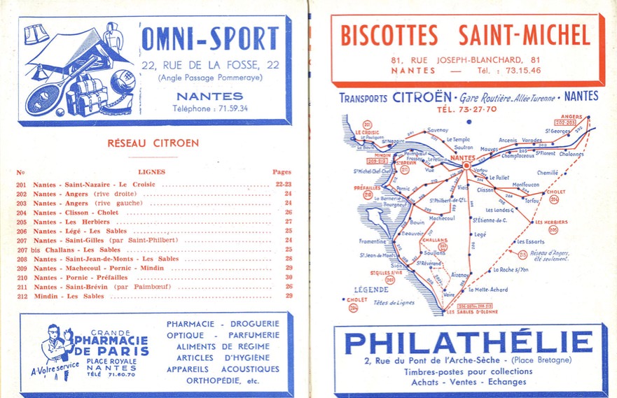 plan of Citroen routes from Indicateur Nantais 1961