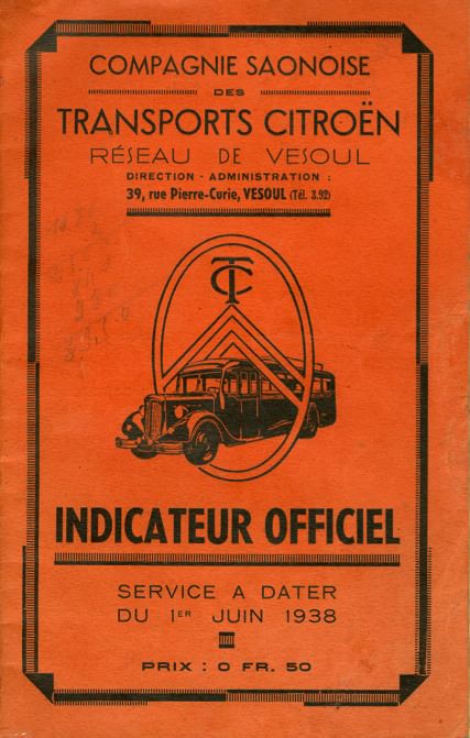 Cover of 1938 timetable TC Vesoul