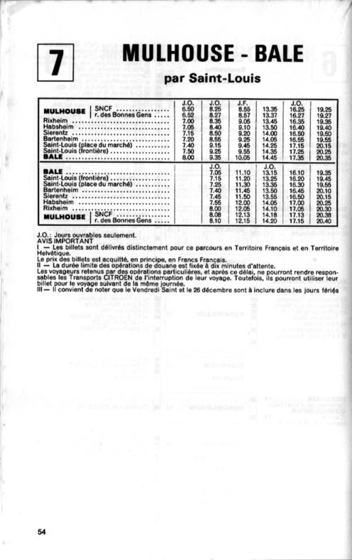 ligne 7 timetable mulhouse 1971