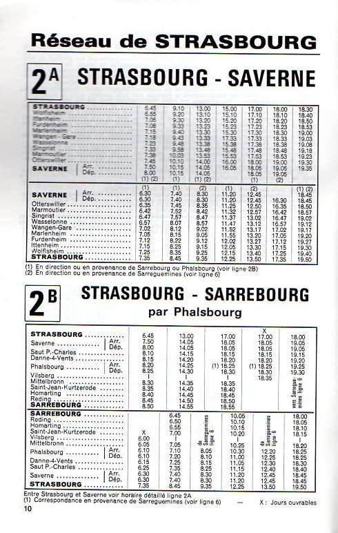 strasbourg timetable lignes 2a 2b 1971