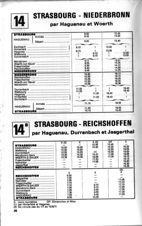 strasbourg ligne 14 timetable 1971
