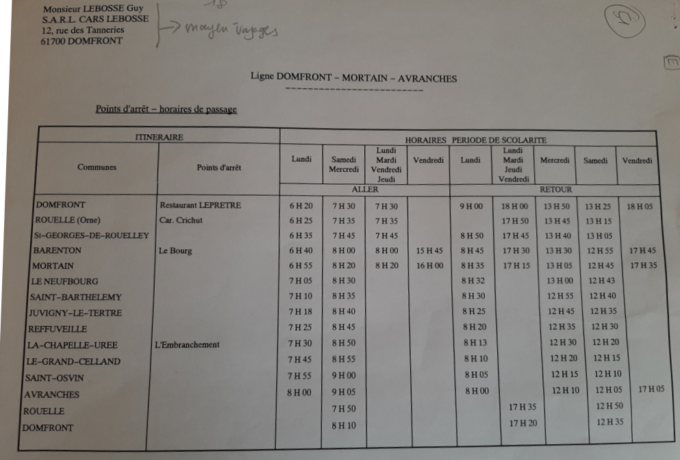1994 timetable Avranches route schooldays