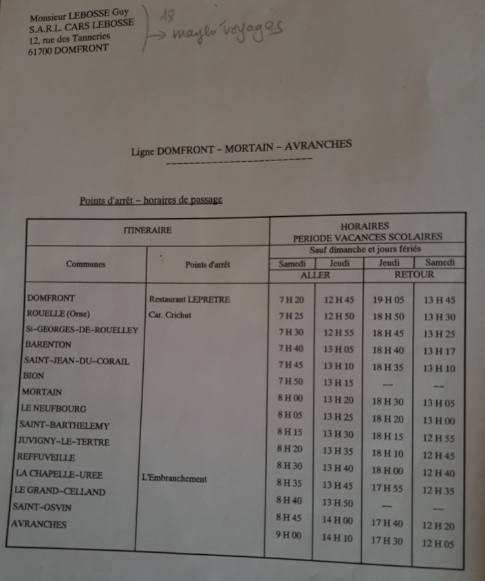 1994 timetable Avranches route school holidays