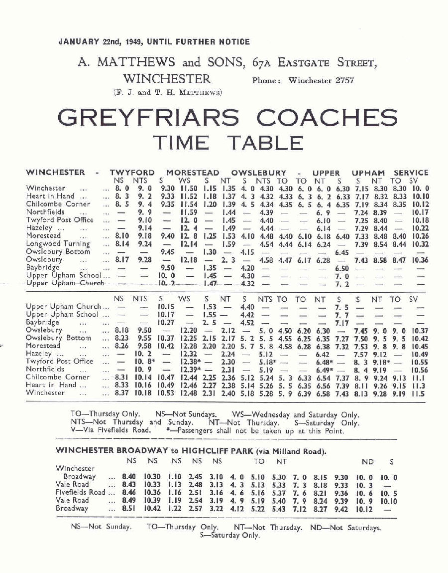 1949 Greyfriars timetable