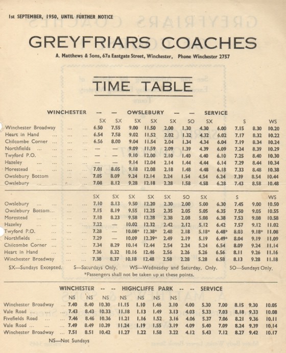 September 1950 timetable