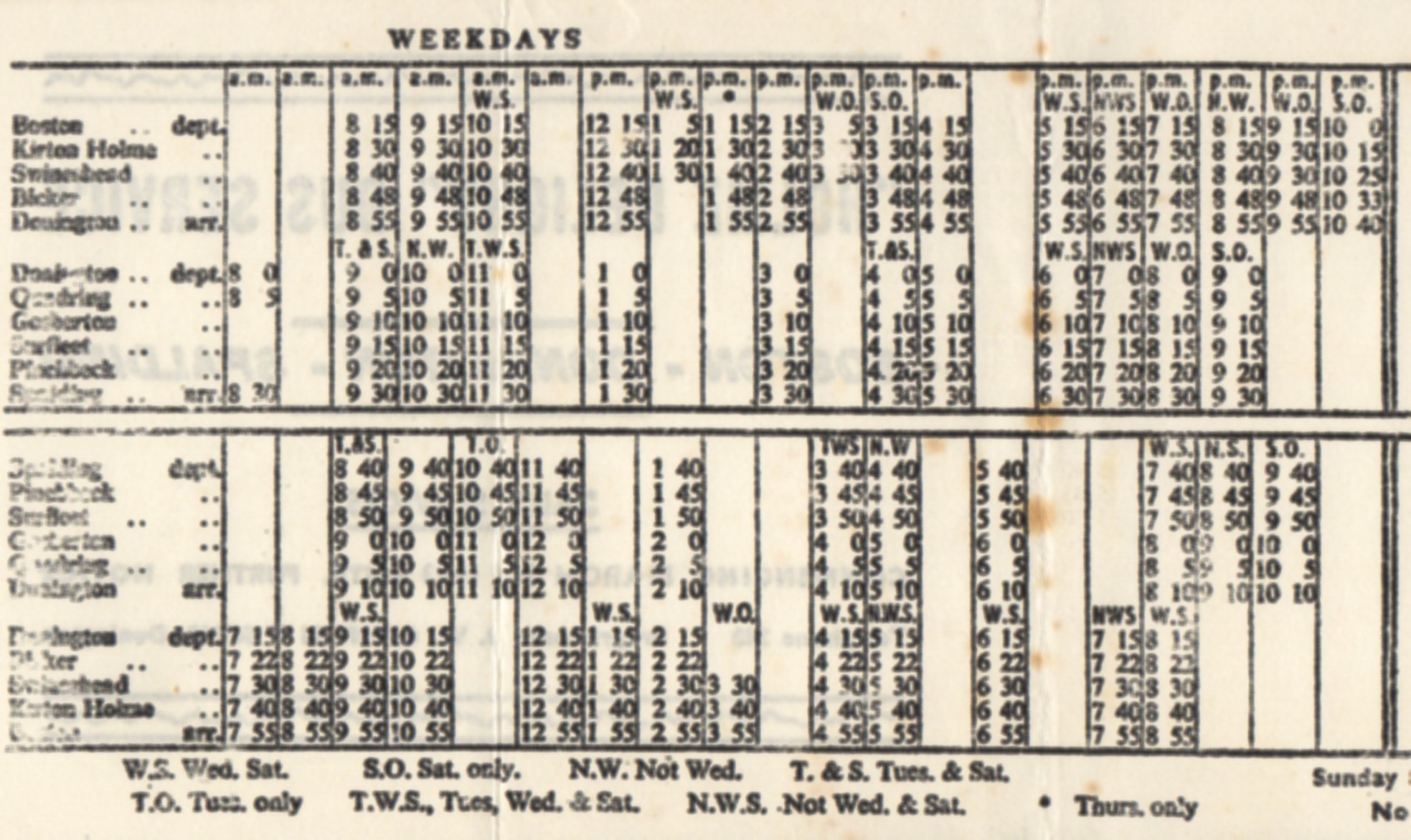 Boston - Donington - Spalding timetable 1963