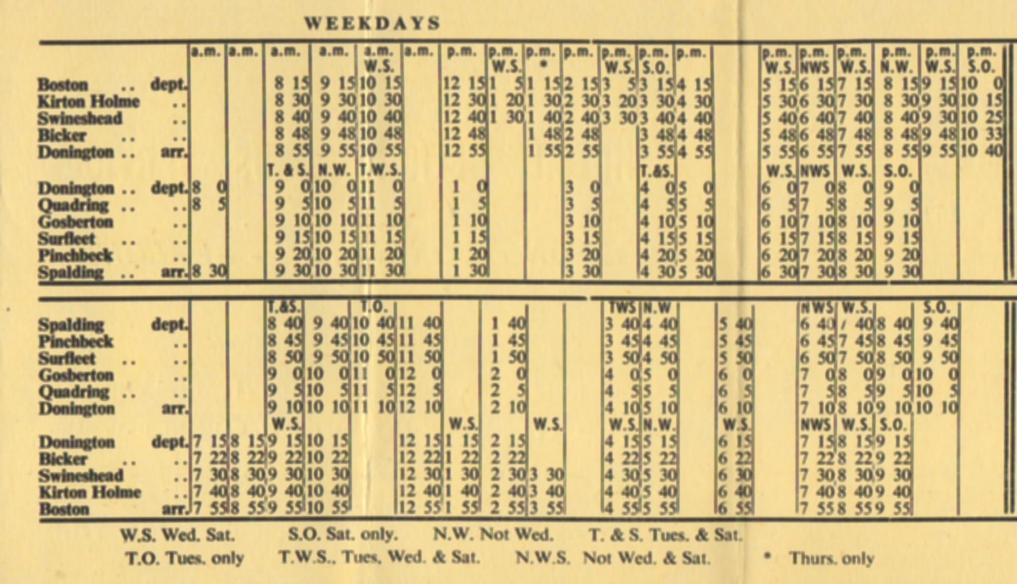 1954 weekday timetable Camplin