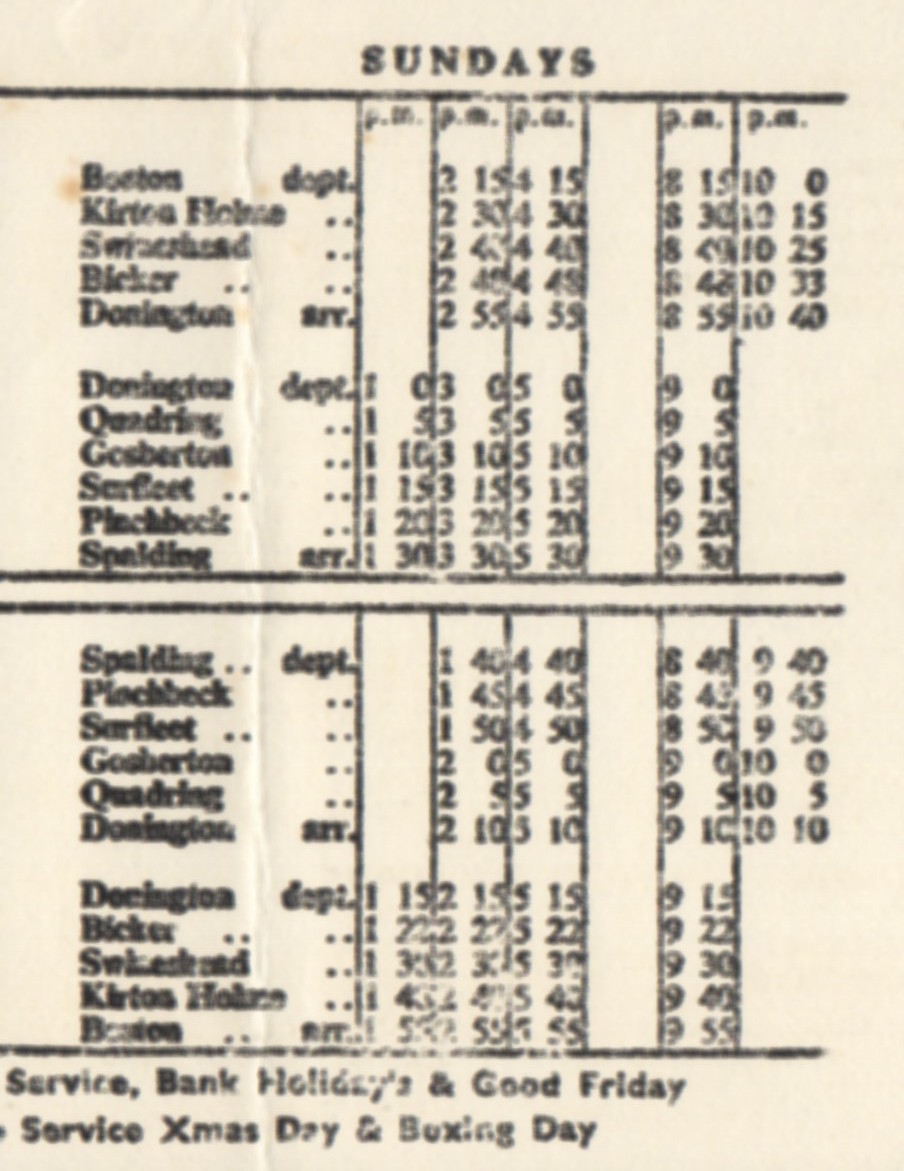 1963 Sunday timetable Camplin