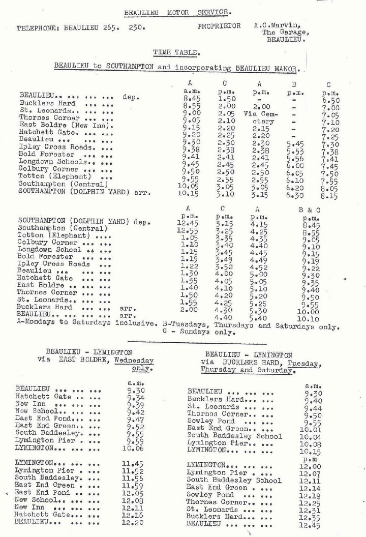 1949 Beaulieu timetable