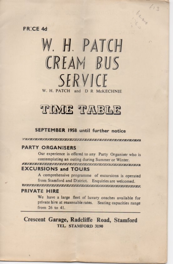 1958 Cream Bus Service timetable