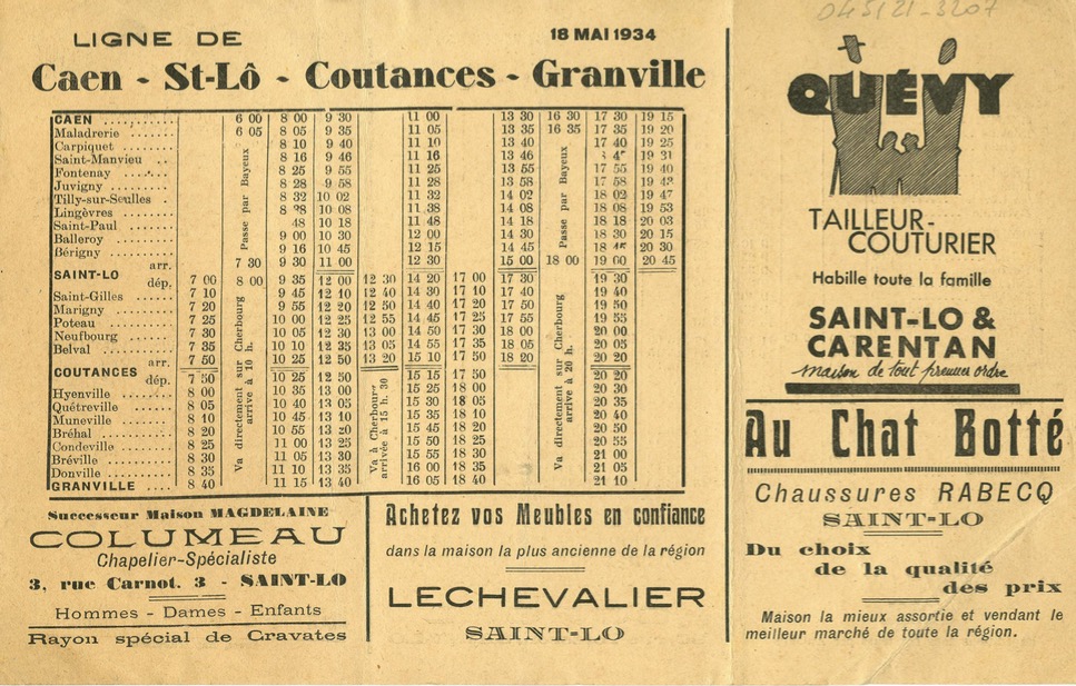 May 1934 timetable Rapides de Normandie Caen Granville