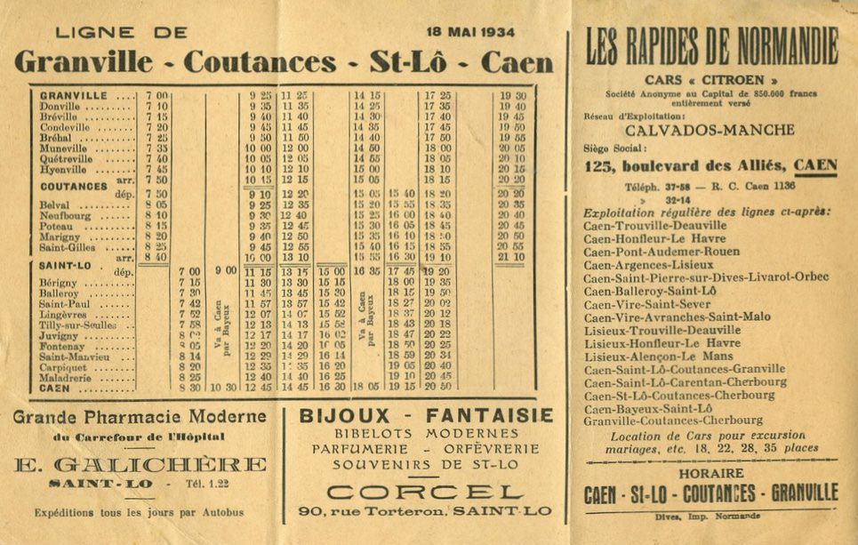 May 1934 timetable Rapides de Normandie Granville Caen