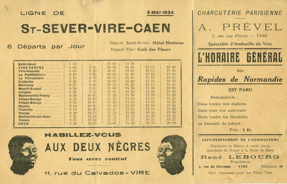 May 1934 Rapides de Normandie timetable St Sever Vire Caen