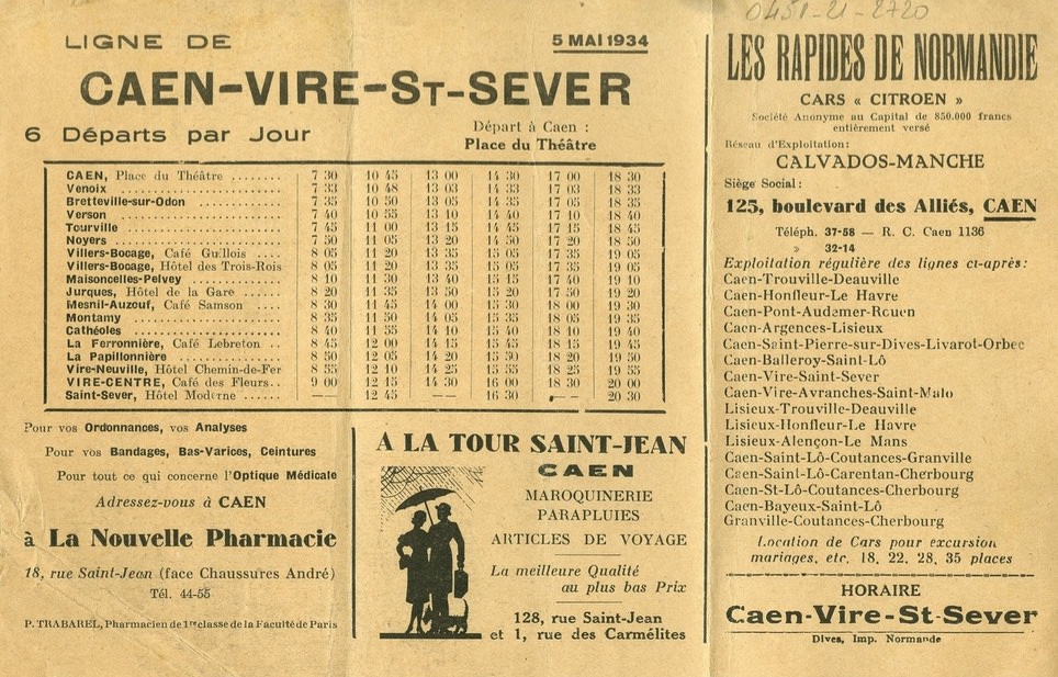 May 1934 Rapides de Normandie timetable Caen Vire