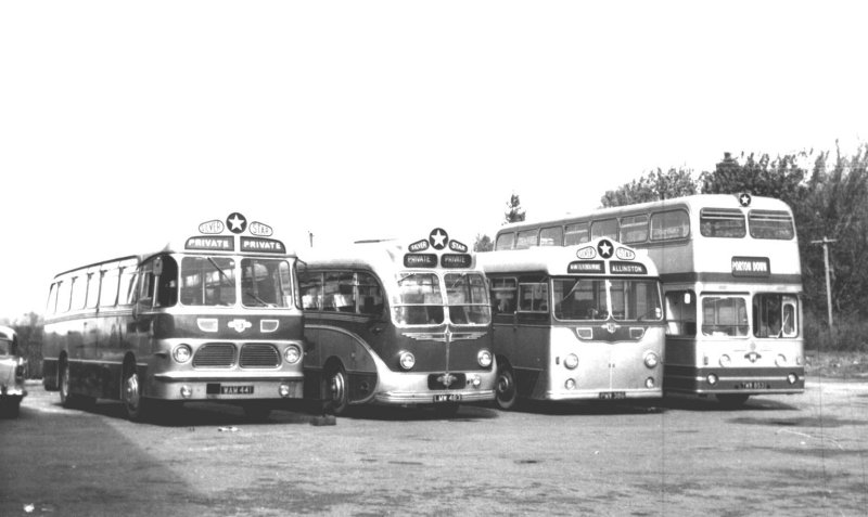 a line up of four buses at Porton a month before the end