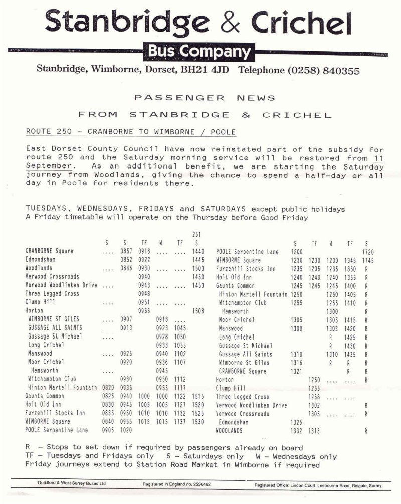 cranborne service timetable 1993