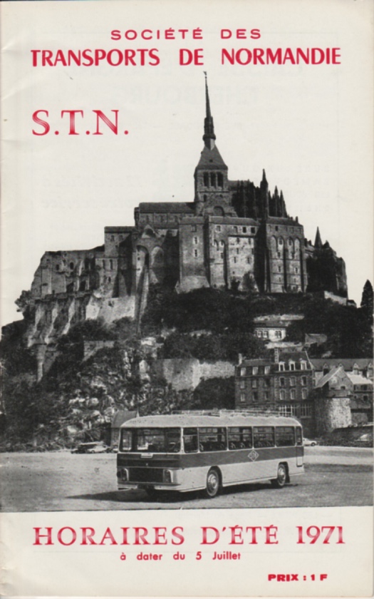 cover of 1971 STN timetable with bus in front of the Mont