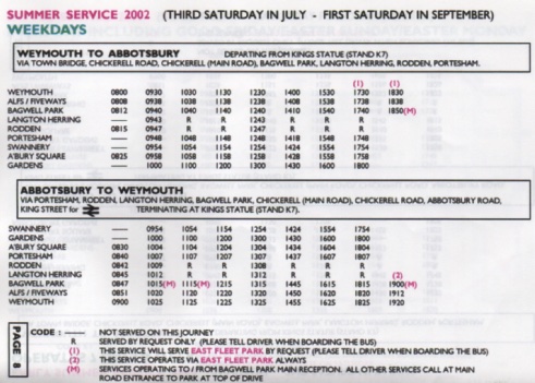 abbotsbury timetable 2002