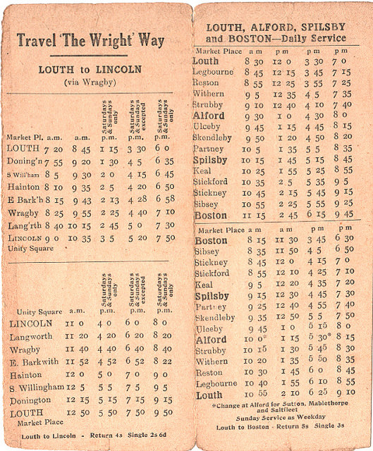 early Wrights timetable from LVVS collection