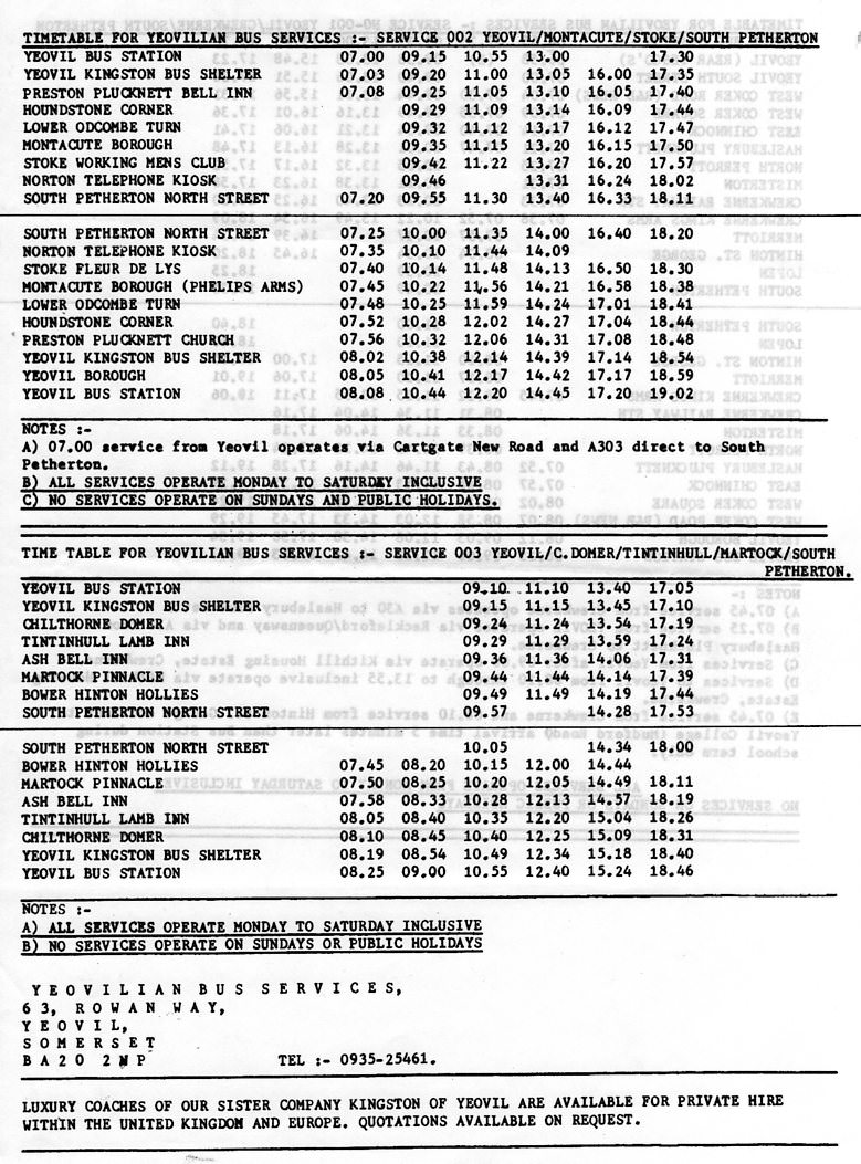 Yeovilian timetable 002 / 003