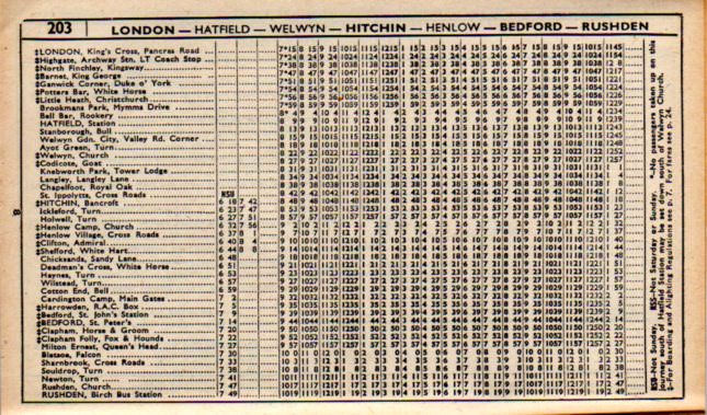 203 timetable from London