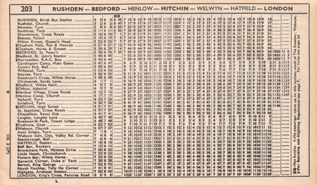203 timetable to London