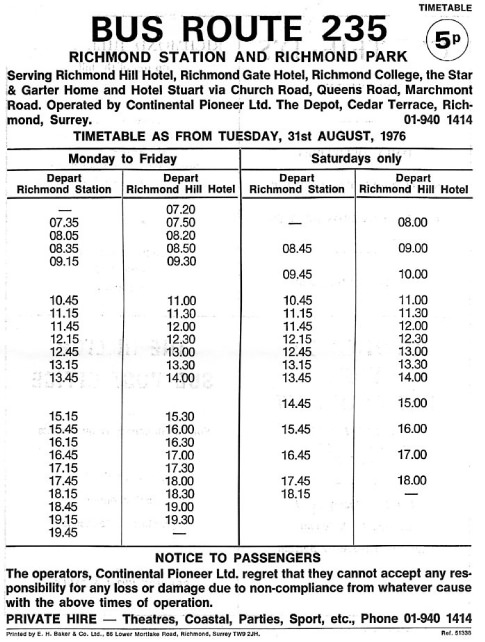 1976 timetable Continental Pioneer