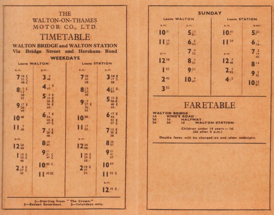 1936 timetable Walton sttaion service