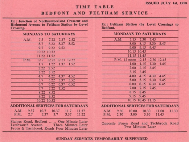 West London timetable July 1958