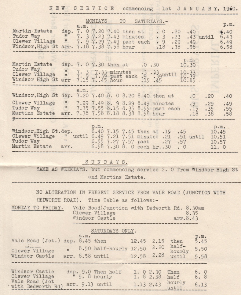 revised timetable martin estate January 1960